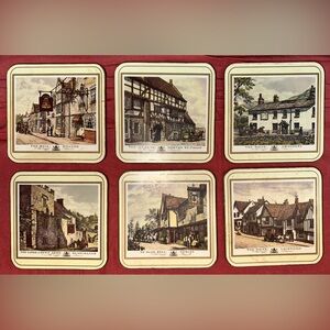 Pimpernel Old English Landmark Homes Corkback Coasters Set‎ Of 6